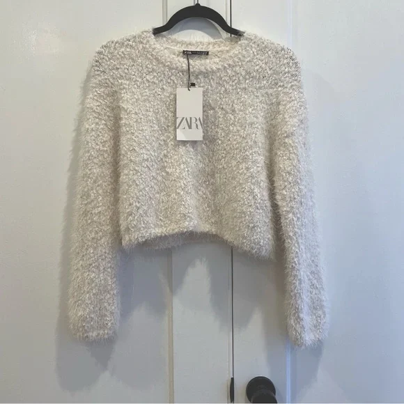 Zara Sweaters Zara Cream Cropped Sweater Top Size S Small